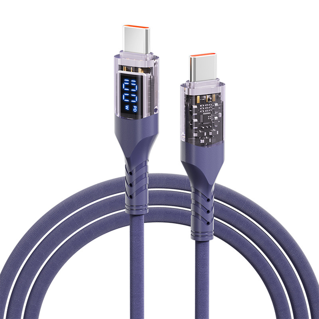 Nylon Braided Digital Display Data Cable 100W High Power Transparent 3A Fast Charging Type-C Type-C USB Cable for Camera