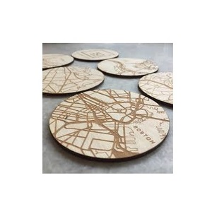 Laser Print <b>Hand</b> Engraved Modern Round Wood Tea Coffee Wine Glass Mats & <b>Pads</b> Coaster High Quality Homeware Tableware Dinnerware - Product Image 2