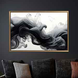 Impression sur toile élégante en encre noire pour un décor minimaliste moderne, 1P : encadré or - Product Image 1