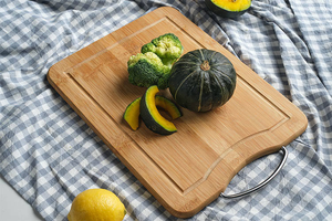 Planche à découper en bambou pour la cuisine avec poignée, plateau en bois pour fruits et aliments, pour couper le steak et le pain - Product Image 4