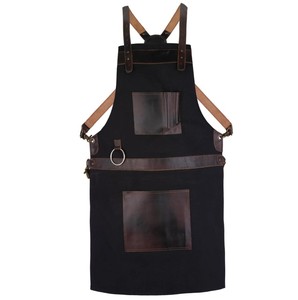 Full Grain <b>Leather</b> Black Canvas <b>Apron</b> Butcher <b>Apron</b> - Product Image 1