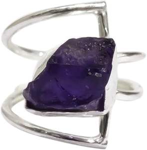 Bague pour femme en argent sterling 925, pierre précieuse améthyste naturelle, pierre de naissance de février, double bande, bijoux faits à la main pour Noël - Product Image 1