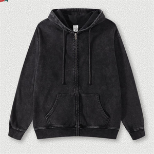 Sweat à capuche surdimensionné à fermeture éclair intégrale en coton lourd, lavage à l'acide, sur mesure pour hommes, streetwear, OEM ODM, usine, étiquette privée, approvisionnement 2026 - Product Image 1