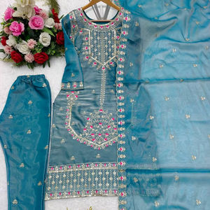 New Latest Designer Party Wear Zimmy Chu Silk Top-Pent With Dupatt Set - Product Image 1