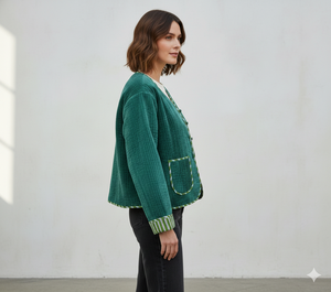 Chaqueta Corta Acolchada Reversible de Terciopelo para Mujer con Cuello Abotonado, Forro de Algodón, Diseño Ecológico y Transpirable para Otoño/Invierno - Product Image 3