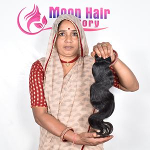 Lot de cheveux indiens bruts de temple, qualité Bodywave, double trame, ondulation profonde, cuticules alignées, couleur naturelle noire, par Export - Product Image 6