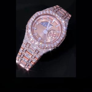 Montre de luxe en diamant pour homme, acier inoxydable, or rose, VVS1, moissanite, analogique-numérique, en gros - Product Image 2