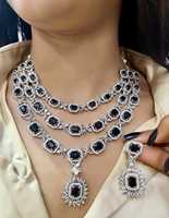 Ensemble de collier de mariée à trois rangs en diamant américain taille étoile avec boucles d'oreilles, ensemble de bijoux de luxe parfait pour les soirées, les mariages