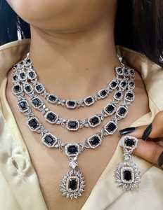 Ensemble de collier de mariée à trois rangs en diamant américain taille étoile avec boucles d'oreilles, ensemble de bijoux de luxe parfait pour les soirées, les mariages - Product Image 4