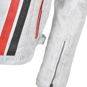 Chaqueta de Motociclista de Cuero Personalizada para Hombre al por Mayor, Cuello Alto, Logotipo Frontal, Diseño Vintage, Cierre de Cremallera, Resistente al Viento, Ecológica - Product Image 6