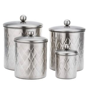 ถังดีบุกผสมตะกั่วแบบเก่ากล่องใส่อาหารทำจากสแตนเลสชุด4ถังโลหะสำหรับห้องครัวกล่องใส่อาหาร - Product Image 3