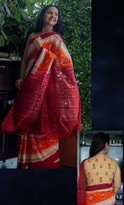 Saree en pur lin avec des motifs Kalamkari élégants et un saree contrastant à impression numérique à grande bordure pour une tenue de fête - Product Image 3