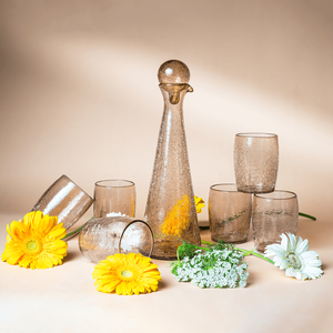 Juego de 6 Vasos de Vidrio Craquelado Luna Cracked Honey y Jarra de Miel Kara (Vidrio Soplado y Craquelado) - Product Image 2