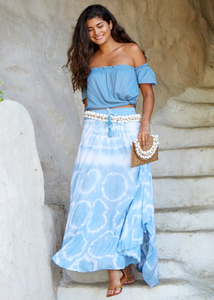 ชุดกระโปรงยาวมัดย้อมสีฟ้าสำหรับผู้หญิงชุดเดรสสำหรับฤดูร้อนวันหยุดพักผ่อน2025 - Product Image 3