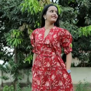 Vestido corto de algodón con bloque de mano indio, vestido personalizado de novia, boda, luna y miel, ropa de verano, vestido elegante con estampado floral para niña - Product Image 1