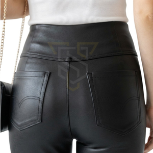Leggings en cuir taille haute pour femmes, grandes tailles, vente en gros, couleur unie, respirants, longueur intégrale, taille élastique - Product Image 6