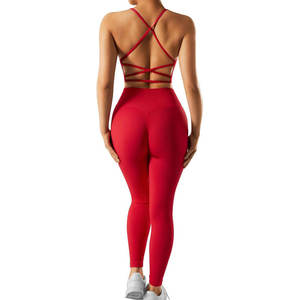 Derniers modèles de vêtements de yoga à dos ouvert pour adultes Ensembles de motifs solides légers avec fermeture à cordon Nouveau stock Meilleur style - Product Image 3