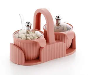 ชุดผลไม้อบแห้ง Aalok Cresta 2 ชิ้น ถาดพลาสติกทรงกลม 2 ช่อง ฝาปิดแบบยกได้ 2 ช้อน ถาดกันลื่น เหมาะสำหรับเป็นของขวัญ - Product Image 1