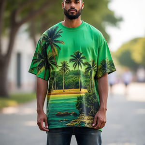 Summer Plus Size Oversize Breathable Eco-Friendly Men's Polyester/Cotton O Neck Short Sleeve Running Drop Shoulder T-Shirts - Product Image 1