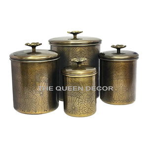 <b>Sets</b> Of 3 Luxury Handmade Aluminum Metal Round Shape Shinny Polish Hammered Texture Decorative <b>Canister</b> Jar - Product Image 6