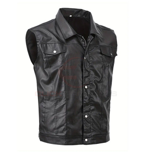 Chaleco de Cuero PU para Hombre, Transpirable, de Color Sólido, con Bolsillo Cinco-Dimensional, Resistente al Viento, de Alta Calidad, al Mejor Precio - Product Image 3