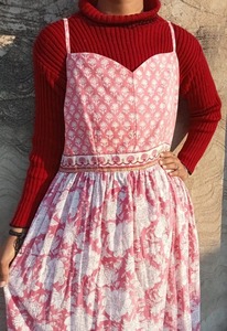 Vestido de algodón con estampado de bloques, vestido de correa ajustable, Vestido largo de algodón indio, vestido sin bolsillo, vestido de fiesta. - Product Image 5