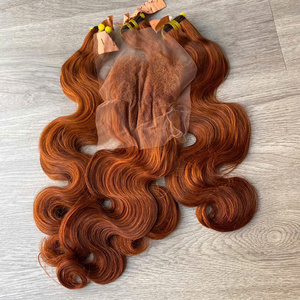 Extensiones de Cabello Virgen con Frente de Encaje, Largas, HD, Doble Trama, Vietnamitas, Color Marrón Miel y Jengibre, Onduladas, 250% de Densidad, Opciones Multicolor - Product Image 1