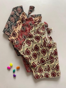 Modern V boyun bluz malzeme % 100% saf pamuk AJRAK baskı bluz froent kanca desen yastıklı olmadan - Product Image 3