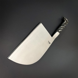 Hecho a mano de alta calidad de acero al carbono forjado completo Tang Nakiri cuchillo de carnicero mango rodante con Funda de cuero - Product Image 5