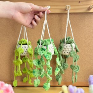 Crochet <b>Car</b> <b>Ornament</b> Accessory False Hanging Plants Home Decor Handmade Gift Custom Pendant Rearview Mirror Faux Potted Bonsai - Product Image 2