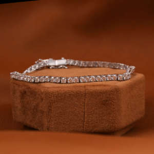Round Cut Minimalist Lab Grown Diamond Tennis <b>Bracelet</b> 14KT <b>Solid</b> Gold Luxury <b>Bracelet</b> for Wife Gift Custom Stylish Design - Product Image 1