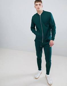 Conjuntos de luces de invierno transpirables ajustados de algodón 100% al por mayor, chándales cómodos y elegantes con cremallera completa, logotipo personalizado, patrón sólido - Product Image 3
