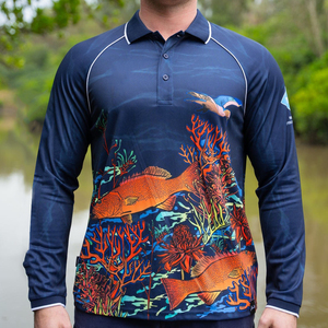 Ropa de pesca personalizada para hombre, precio al por mayor, polos de punto satinado, diseño sin cuello, UPF 50 +, secado rápido, transpirable, manga larga - Product Image 3