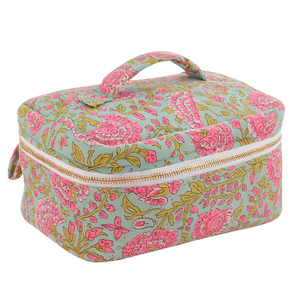 Boîte à maquillage vintage en coton à porter à la main avec fermeture à glissière - Résistante à l'eau, durable et écologique, organiseur de voyage - Product Image 1