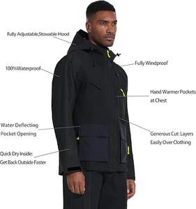 Conjunto de 3 Piezas de Ropa de Trabajo Informal Impermeable, Chaqueta con Capucha y Pantalones de Alta Visibilidad con Patrón Sólido y Múltiples Bolsillos - Product Image 4