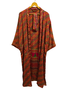 Patchwork Kimono Robe Bikini Cover Up Night Wear Long Robe, Kimono Sari en soie recyclée vintage indien fait à la main, - Product Image 4