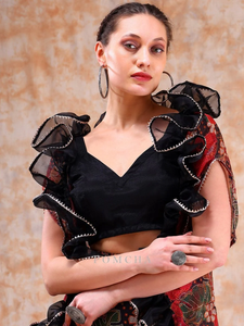 DIL KASH NEGRO MUSELINA Y ORGANZA LEHENGA CON CHIFFON SHRUG SET Niñas Negro Impreso Para Fiesta Desgaste - Product Image 3