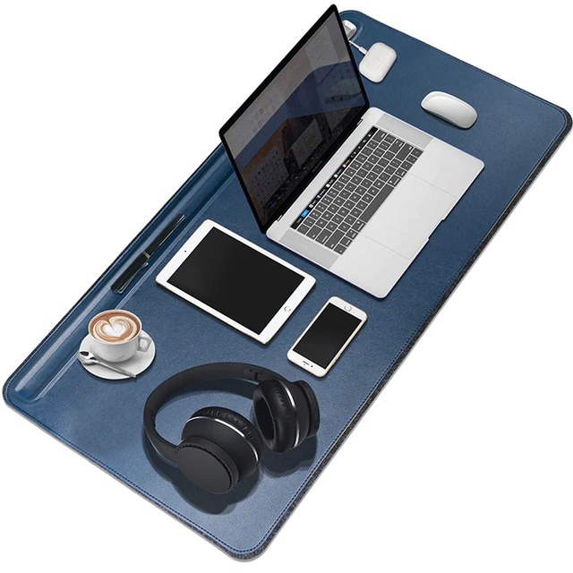 PU Leather 68.5 X 36.8cm Desk Mat with Magnetic Cable Holder for Office Home