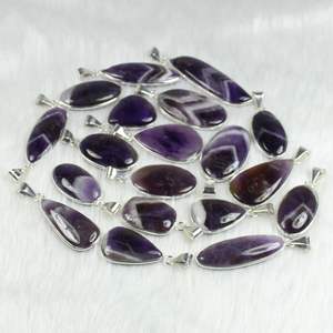 Chevron amatista Cabs colgante plata bisel joyería al por mayor joyería Chevron amatista colgante plateado collar joyería - Product Image 4