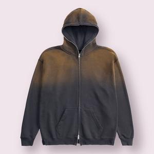 OEM Heavyweight Streetwear de gran tamaño polar algodón satén forro sudadera Sun Fad logotipo personalizado hombres cara completa Zip up Hoodie - Product Image 4