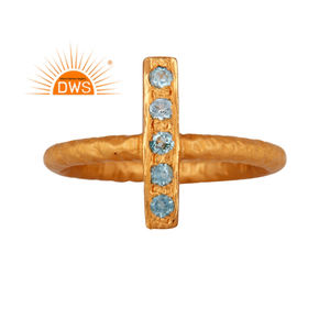 แหวนเงินแท้18K ชุบทองธรรมชาติพลอยบุษราคัมแหวนวางซ้อนกันได้เครื่องประดับแบบละเอียด - Product Image 1