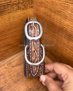 Latest Hot Selling Floral Hand Tooled Leather Dog Collar for Pets Real Genuine Leather <b>Padded</b> Adjustable Accessory for Neck Belt - Product Image 4