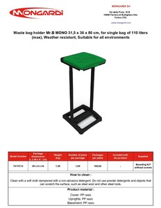 Mongardi 80L cảm biến duy nhất chất thải bin chủ thép không gỉ đứng cấu trúc cho trong nhà và ngoài trời sử dụng - Product Image 3