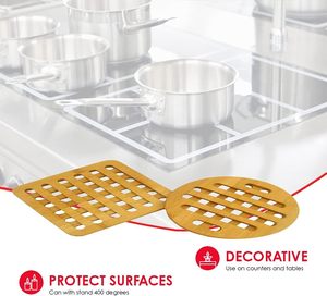 Ensemble de dessous-de-plat en bambou naturel carré et rond, lot de 2 dessous-de-plat en bois naturel pour plats chauds, table et comptoir de cuisine - Product Image 3