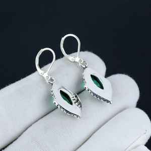 Diseño de hoja, piedra preciosa de corte facetado de marquesa de apatita verde Natural, Pendientes colgantes de piedra natal de Plata de Ley 925 pura, joyería fina - Product Image 3