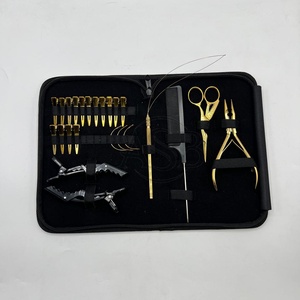 Kit d'outils pour les extensions de cheveux attachées à la main en acier inoxydable plaqué or avec logo personnalisé pinces à cheveux en micro perles pinces à rasoir vente en gros - Product Image 5