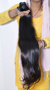 Extensiones de cabello humano indio, mechones de color negro Natural recto sin procesar, virgen alineado con cutícula cruda de tejido profundo Suelto - Product Image 3