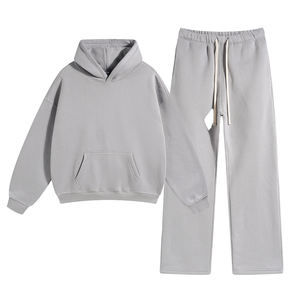 Haute qualité personnalisé 350GSM coton polaire lourd chaud hiver Streetwear surdimensionné pull à capuche et pantalon de survêtement évasé ensemble - Product Image 2