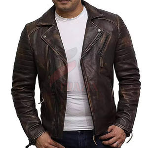 Gran oferta 2025, chaqueta de cuero desgastado para hombre genuino, chaqueta de invierno ajustada para hombre, chaqueta de cuero desgastado personalizada para hombre - Product Image 2