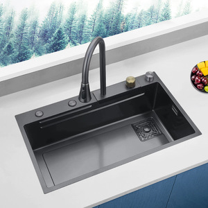 Venta caliente de acero inoxidable 201 304 Splash Guard Black Gold Faucet Kitchen Square Sink - Product Image 4
